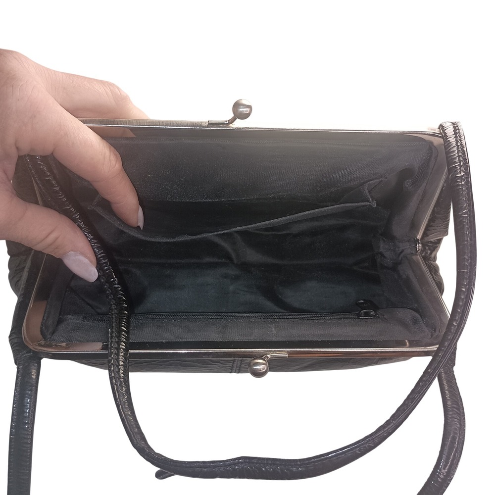 Wilsons leather Black Patent Crinkle Satchel‎ Purse SKUCH127 - Picture 2 of 6